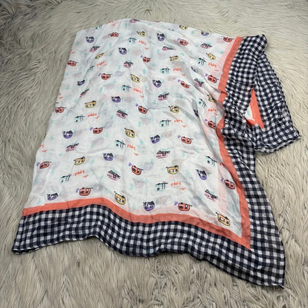 Lands' End Camping Trailer RV Square Scarf Wrap Whimsy Dopamine Preppy
